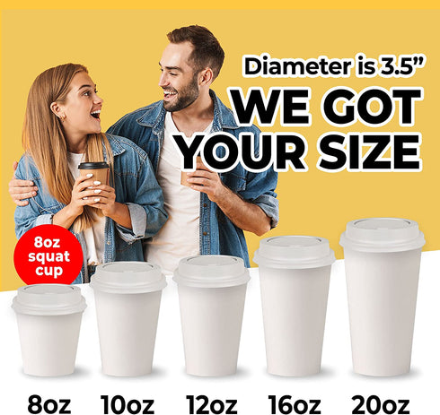 White Travel Plastic Dome Lids for Disposable Paper Hot Cups, Fits most 10-24 Ounce and 8 oz Squat Cups (100 Lids ONLY) - Recyclable, Easy-Flow Anti-Spill Design, For Home, Cafes, Office, Car, Travel