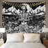Skull Floral Tapestry Meditation Skeleton Tapestry Mountain Wave Tapestry Moon and Star Tarot Tapestry Starry Black and White Tapestry(59.1 x 82.7 inches)