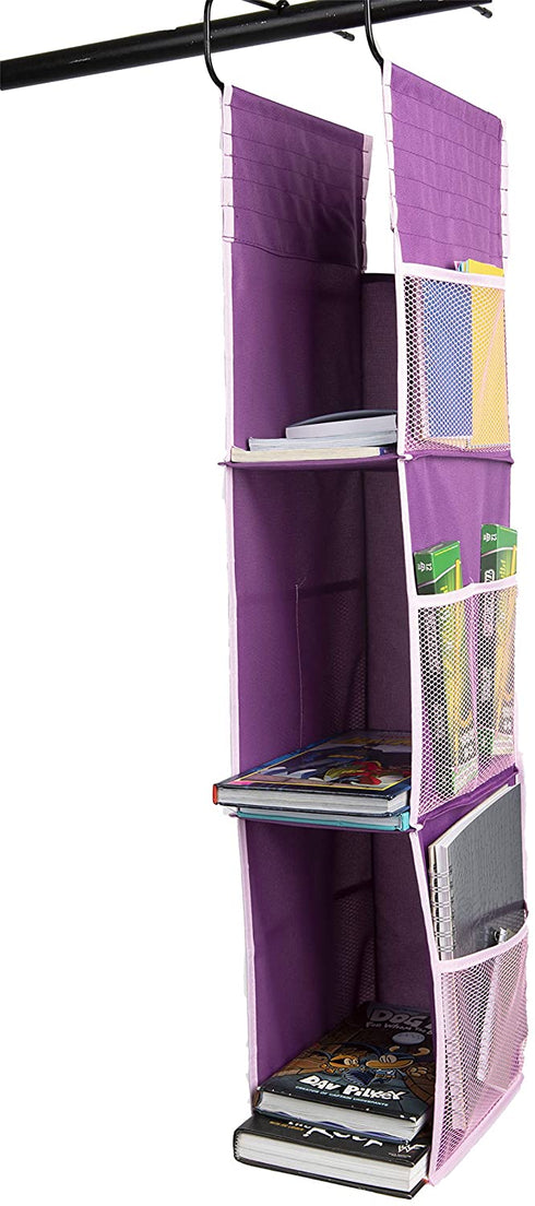 Mind Reader 3 Adjustable, Sturdy and Compact, Locker or Closet Organizer, 6" L x 9" W x 37" H, Hangs from Shelf, Hooks or Rod to Create Storage Space, Pink