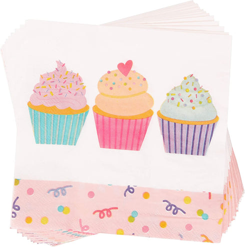 144 Pieces Cupcake Party Supplies, Paper Plates, Napkins, Cups and Cutlery (Serves 24)