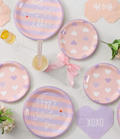 Valentines Day Plates and Napkins and Cups - Serves 16 - Valentine Decor Party Supplies Paper Straws Valentines Day Decor Valentine's Day Decorations