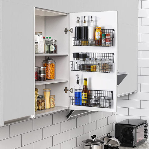 Spice Racks for Wall Mount, Easy to Install Set of 4 Spice Organizer,Hanging Black Spice Organizer Shelf, Farmhouse Seasoning Organizer, Space-Saving Spice Shelves Holder for Kitchen Wall