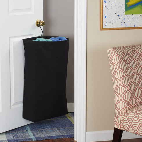 Household Essentials 149-1 Hanging Cotton Canvas Laundry Hamper Bag - Black