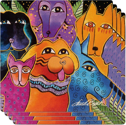 Monarque Ceramic Drink Coasters, Set of Four, Laurel Burch (Dogs and Doggies)