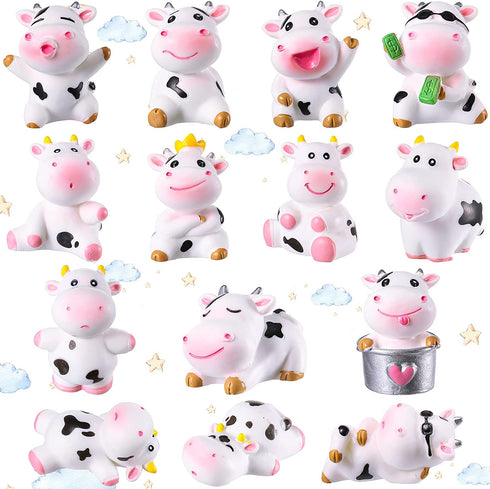 14 Pieces Mini Cute Cow Animals Miniature Figurines Toys Cow Cake Toppers Resin Garden Miniature Moss Landscape DIY Terrarium Crafts Ornament for Cake Decoration Garden Home Party Decor
