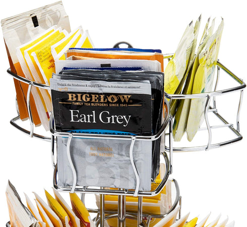 Mind Reader Tea Bag Carousel, Wire Holder, Rotating Organizer, Lazy Susan, Holds up to 60, 7 x 7 x 8.5 inches, Silver