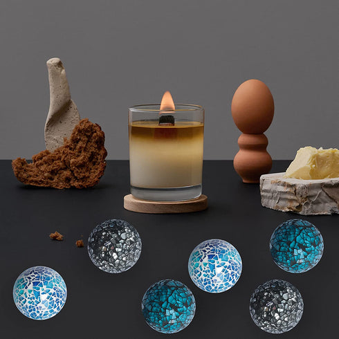 2.4 Inch Small Decorative Orbs Set of 6 Glass Mosaic Sphere Balls Centerpiece Glass Globe for Bowls, Vases and Dining Table Centerpieces Decor (A)