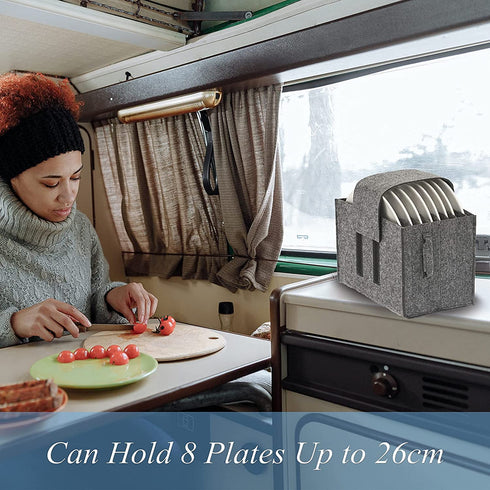 Plate Storage Holder Bag, Felt Plate Dish Containers Bag with Handle, Camping Tableware Storage Felt Bag for Caravan, Motorhome Kitchen Cupboard Storage
