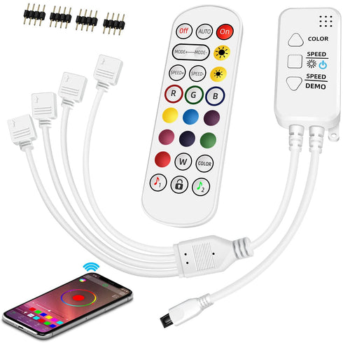 EISSLOLY LED Strip Lights Controller, with APP Control and Music Sync Mode,with Unlimited Colors Adjust,LED Controller to Update RGB Strip,Smart Bluetooth RGB Controller with IR Remote.4-Port Outputs