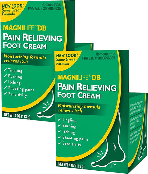 MagniLife DB Pain Relieving Foot Cream, Calming Relief for Burning, Tingling, Shooting & Stabbing Foot Pain, Moisturizing Foot Cream Suitable for Diabetic and Sensitive Skin - 2 Packs of 4 oz