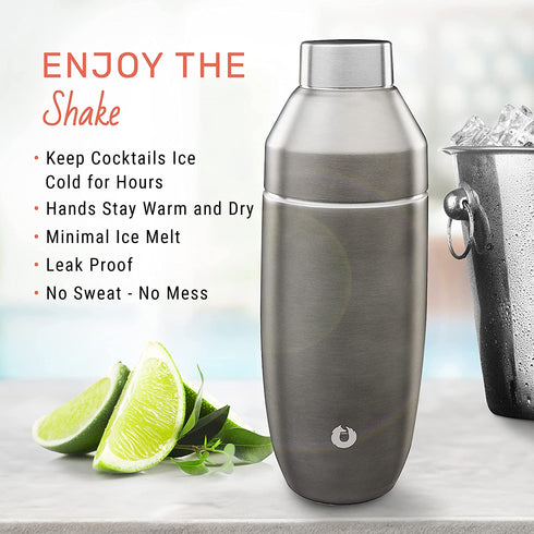 SNOWFOX Elegance Collection Double Wall Insulated Stainless Steel Cocktail Shaker, Black/Gold