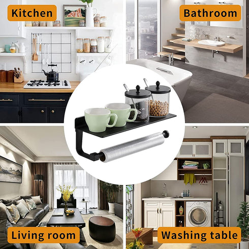 Danpoo Paper Towel Holder Wall Mounted for Kitchen 13 Inch, Bathroom Tissue Mega Roll Hanger with Mobile Phone Storage Shelf,Space Aluminum, Wall Mount with Screws (Matte Black)