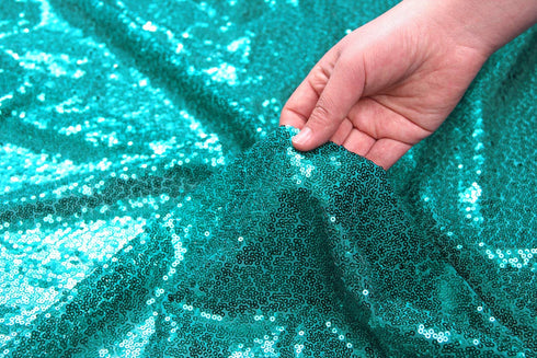 PartyDelight 72" Round Teal Sequin Tablecloth for Wedding, Dessert, Party, Banquet.
