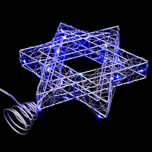 Impress Life Rattan Star of David Chanukah Christmas Tree Topper, with Warm White LED String, Wire Weaving, Battery Powered, 7'' Star Tree Topper for Diwali, Birthday, Wedding, Parties & Home