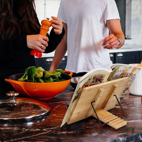 Bamboo Book Stand for Reading, a Cookbook Stand / Recipe Book Holder, Sheet Music Stand, Art Easel, Phone or Tablet Stand - 1 Unit