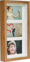 BD ART 7x14 (18 x 35 x 4.7 cm) Rustic Oak Shadow Box 3D Picture Frame with Mat for 3 Pictures 4x6 inch, Glass Front
