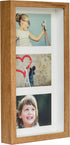 BD ART 7x14 (18 x 35 x 4.7 cm) Rustic Oak Shadow Box 3D Picture Frame with Mat for 3 Pictures 4x6 inch, Glass Front