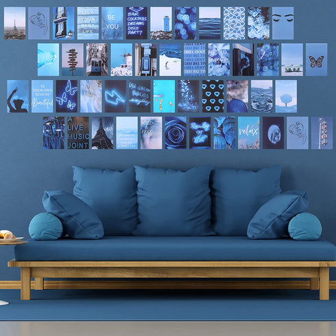 100 Pieces Blue and Purple Wall Collage Kit Aesthetic Wall Art Boho Photo Collage Kit 6 x 4 Inch Blue Aesthetic Posters Aesthetic Room Decor for Bedroom