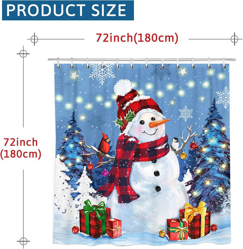 Christmas Shower Curtain, Snowman Christmas Tree Waterproof Bath Curtain for Bathroom, Let it Snow Fabric Shower Curtains with Hooks, Holiday Winter Gifts for Home Decorations, 72x72 Inches