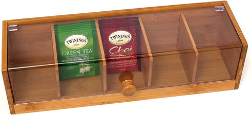 Lipper International 8187 Bamboo Wood and Acrylic Tea Box with 5 Sections, 14" x 5" x 3-3/4"