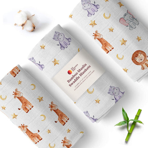 Animal Swaddle Blankets, 3-Pack Soft, Bamboo Rayon and Cotton Baby Blankets for Boys and Girls Promote Sound Sleep 47x47 in. Receiving Blanket/Multipurpose Baby Essentials by San Francisco Baby