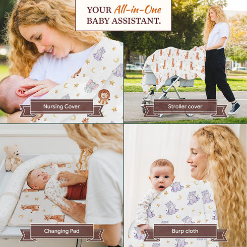Animal Swaddle Blankets, 3-Pack Soft, Bamboo Rayon and Cotton Baby Blankets for Boys and Girls Promote Sound Sleep 47x47 in. Receiving Blanket/Multipurpose Baby Essentials by San Francisco Baby