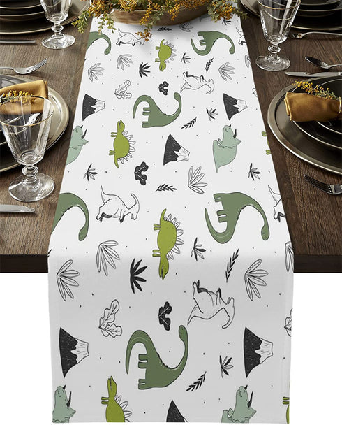 WARM TOUR Dinning Table Runners Cartoon Jurassic Age Drawing Dinosaur Table Cloth Setting Cute Wildlife Dino Animal Decorative Dresser Scarf for Kitchen Farmhouse Holiday Party Wedding