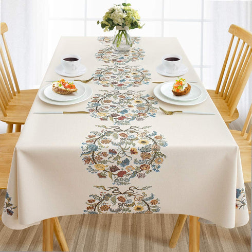 AIRCOWRIE Waterproof Vinyl Tablecloths, Heavy Duty Oil Proof Spill Proof Plastic Table Cloth, Wipe Clean PVC Table Cover for Spring Indoor and Outdoor Use (Embroidery Flower, 54—54, Square)