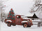 Lighted Vintage Red Truck Canvas Wall Art - LED Picture with Christmas Tree and Old-Fashioned Red Pick-Up Truck Winter Scene - Barn and Farmstead Setting