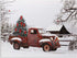 Lighted Vintage Red Truck Canvas Wall Art - LED Picture with Christmas Tree and Old-Fashioned Red Pick-Up Truck Winter Scene - Barn and Farmstead Setting