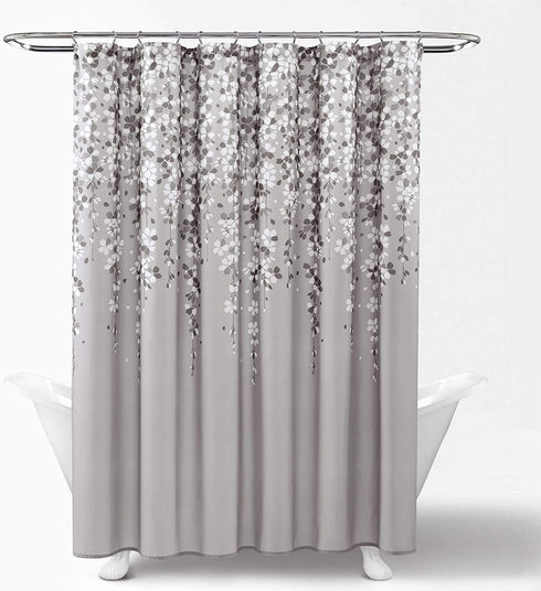 Lush Decor Weeping Flower Shower Curtain - Fabric Floral Vine Print Design, 72? x 72?, Gray