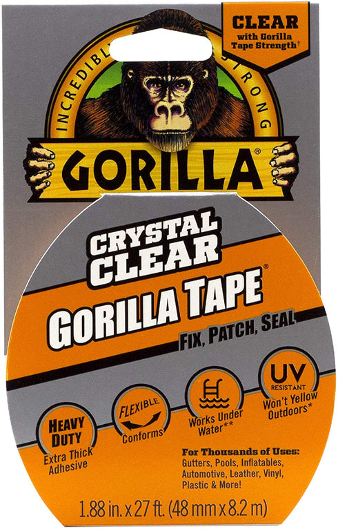 Gorilla Crystal Clear Repair Duct Tape, 1.88? x 9 yd, Clear, (Pack of 2)