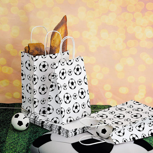 24 Pieces Soccer Party Favor Bags Soccer Goodie Bags Paper Soccer Print Treat Candy Gift Bags for Kids Soccer Themed Birthday Party Supplie Decorations