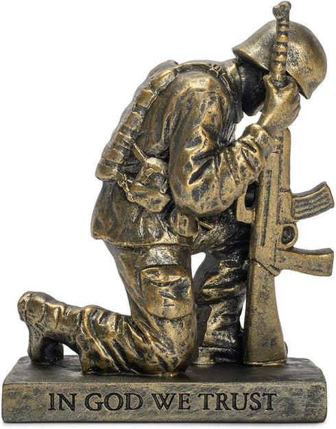 Dicksons Duty Faith God Praying Soldier 5 inch Gold Resin Stone Table Top Figurine