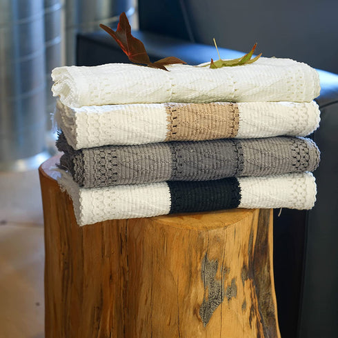 Blue Swan Table Runners 72 inches Long Coffee Table Runner, Woven Boho Table Runner for Dinning Table Decor, Macrame Table Runner for Farmhouse Table Decor, (Off-White/Light Brown, 12.5 x 72 inch)