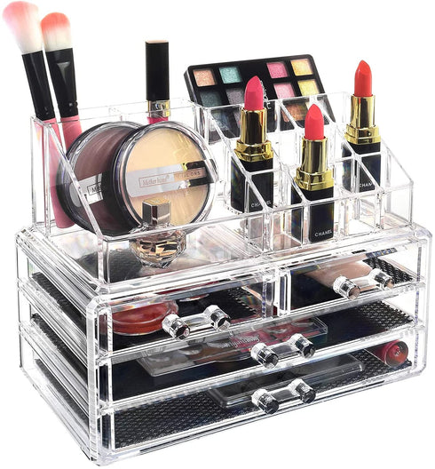 Ikee Design Clear Makeup Organizer Clear Cosmetic Storage Organizer, Makeup Organizer for Cosmetics, Jewelry, Hair Accessories, Cosmetic Display Case for Vanity, Bathroom Counter or Dresser