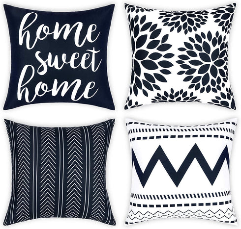 Yastouay Modern Decorative Throw Pillow Covers Home Sweet Home Cushion Covers Set of 4 Geometric Pillowcases for Couch Sofa Bedroom (Dark Blue, 18" x 18")