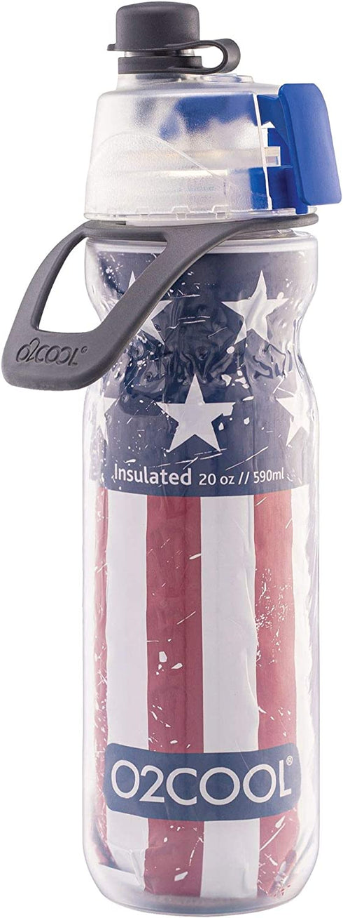 O2COOL Mist 'N Sip Misting Water Bottle 2-in-1 Mist And Sip Function With No Leak Pull Top Spout (Patriot)