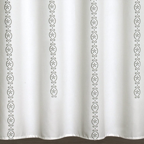 Lush Decor, Gray Stripe Medallion Shower Curtain-Fabric Mandala Bohemian Damask Print Design, x 72?, Blue, 72" x 72"