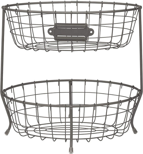 Spectrum Diversified Vintage Living Oval Server Stacked, 2-Tier Bowls, Dining Table & Kitchen Counter Organizer, Modern Fruit Basket Stand, Industrial Gray