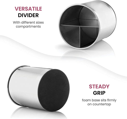 Extra-Large Stainless Steel Kitchen Utensil Holder - 360° Rotating Utensil Caddy - Weighted Base for Stability - Utensil Crock With Removable Divider for Easy Cleaning - Countertop Utensil Organizer.