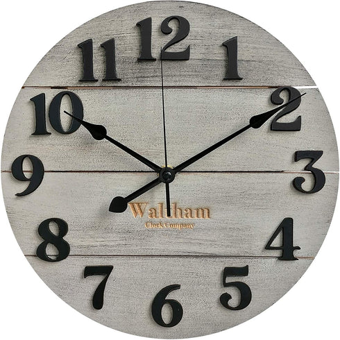 Waltham Real Wood Wall Clock, 12 inch, Battery Operated, Grey Finish - Made from Real Wood not Particle Board or MDF- 100% Real Wood!