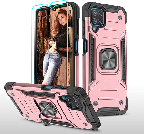 REAMOUNT Case for Boost Celero5G Celero 5G with 2 Pack Screen Protector, Military Grade Protective Heavy Duty 360° Finger Ring Stable Holder Kickstand Cover for Boost Celero 5G Phone Case (Rose Gold)
