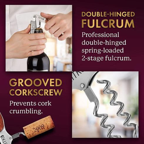 Wine Opener & Waiters Corkscrew-With a Comfortable Rosewood handle Wine And Beer Bottle Opener For Bartenders, Waiters, With A Wine Key Foil Cutter - With a Nice Pouch Included