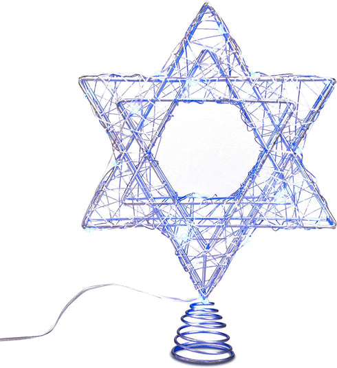 Impress Life Rattan Star of David Chanukah Christmas Tree Topper, with Warm White LED String, Wire Weaving, Battery Powered, 7'' Star Tree Topper for Diwali, Birthday, Wedding, Parties & Home