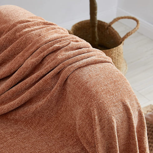 BOURINA Chenille Fluffy Throw Blanket with Decorative Fringe for Couch Cover Sofa Chair Blanket?50×60 Inches? Orange