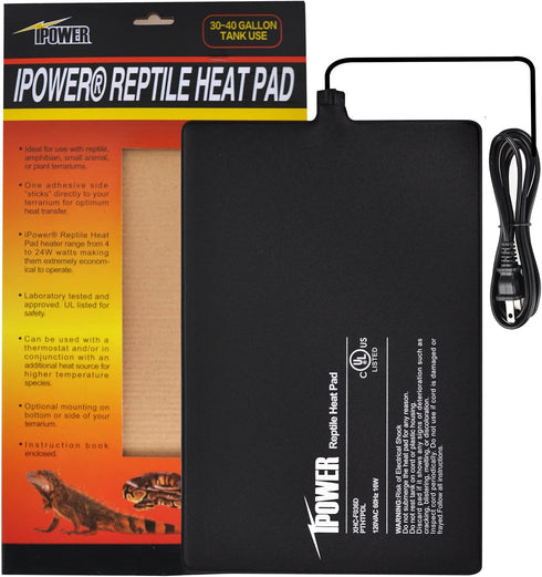 iPower Reptile Heat Pad 8X12 Inch 16W Under Tank Terrarium Warmer Heating Mat for for Turtle, Lizard, Frog, Snake, Reptile, and Other Small Animals