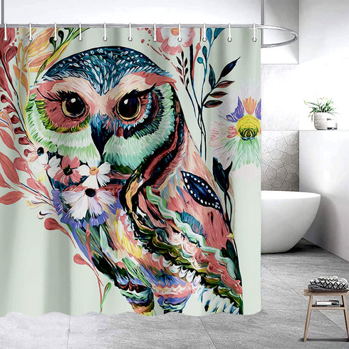 77collect Owl Shower Curtain with 12 Hooks,72" x 72" Shower Curtain for Bathroom,Waterproof Polyester Animal Bathroom Decor