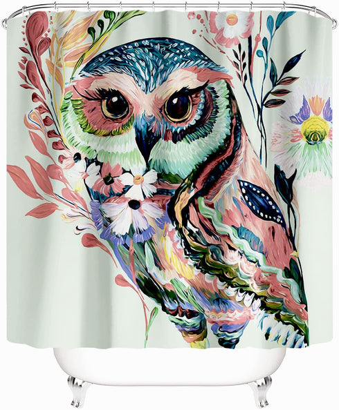 77collect Owl Shower Curtain with 12 Hooks,72" x 72" Shower Curtain for Bathroom,Waterproof Polyester Animal Bathroom Decor