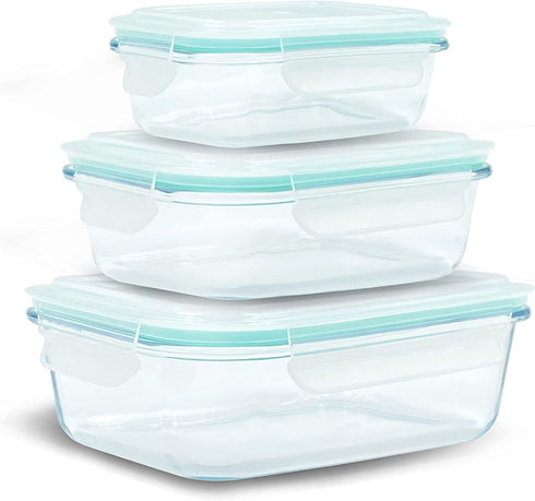Glass Meal Prep Containers - Food Prep Containers with Lids Meal Prep - Food Storage Containers - Lunch Containers Portion Control Containers Airtight - Bpa-Free (3 set Container)